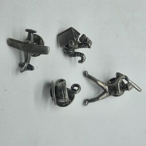 lot of 4 clift pin backs airplane bookworm mug baseball player pewter signed